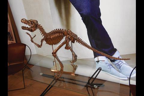 A chromed Tyrannosaurus rex strikes an appropriately masculine note to the menswear section.